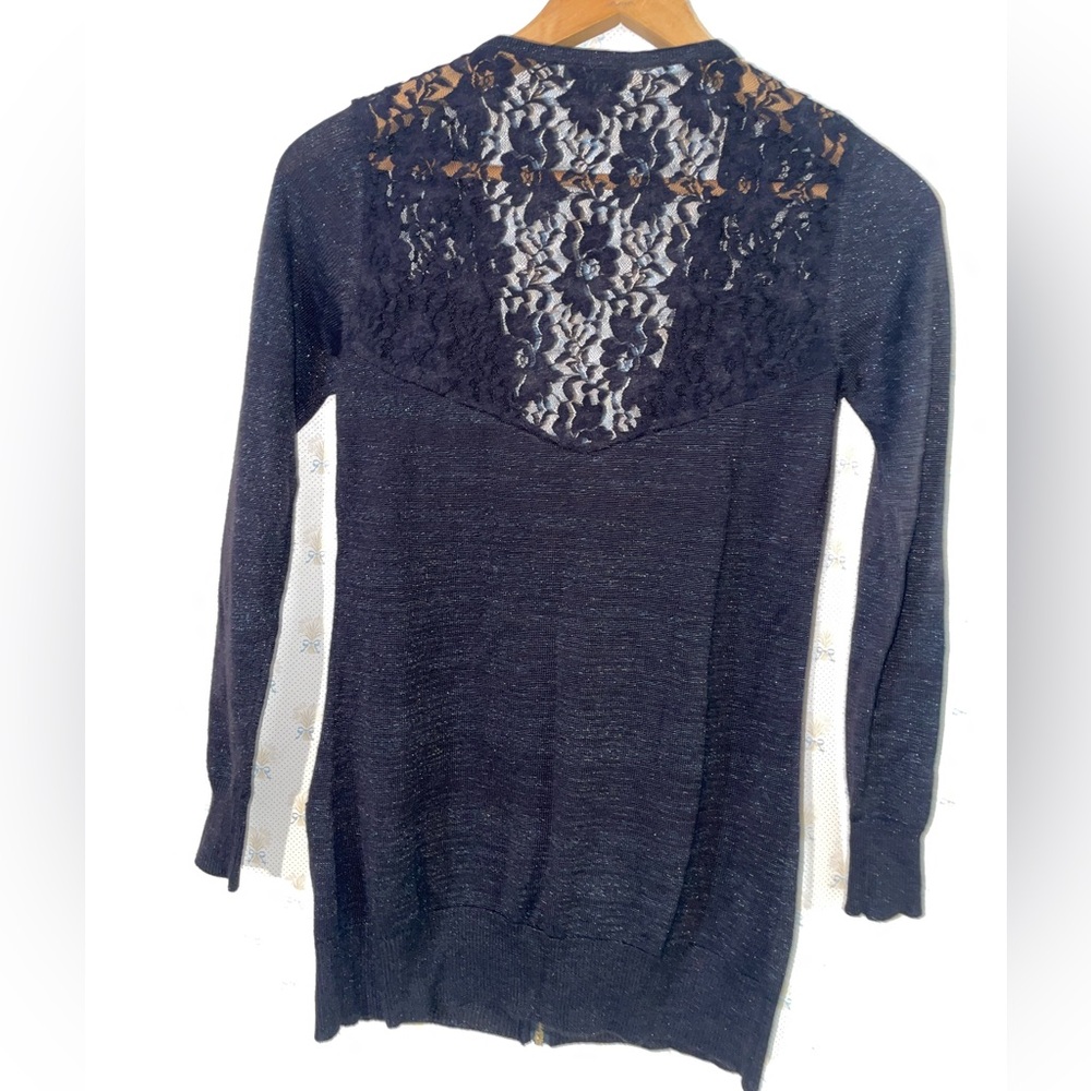 XOXO‎ Black Sparkly Lace Zip Up Sweater - Picture 2 of 3